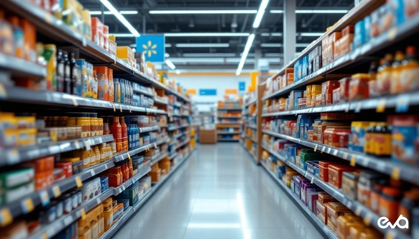 Retail store shelves representing Walmart Marketplace growth for ecommerce brands