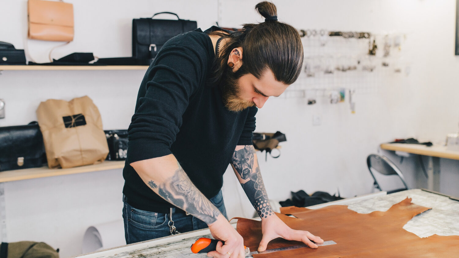 Portrait Modern Handsome Craftsman Focused His Work