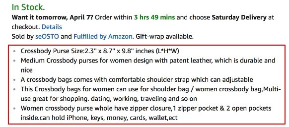 bullet points on Amazon