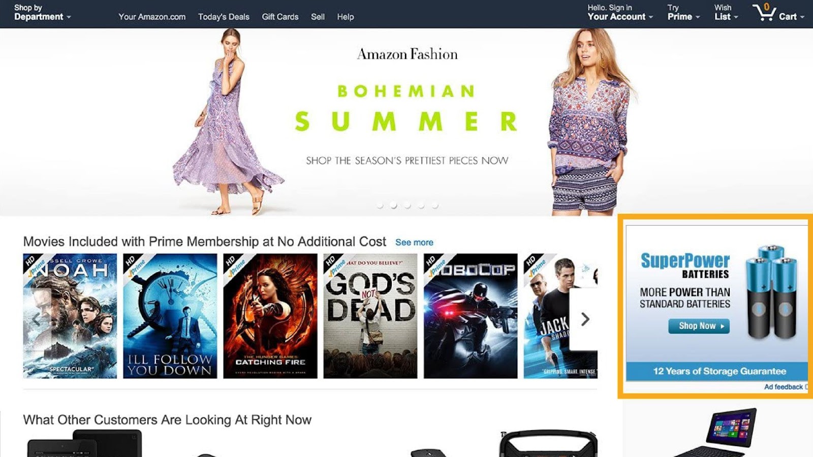 Here's A Screenshot Amazon Homepage Ad Placement