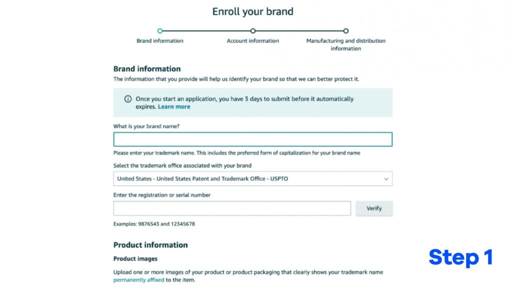 Here's A Screenshot Of Amazon Brand Registry Form Step 1