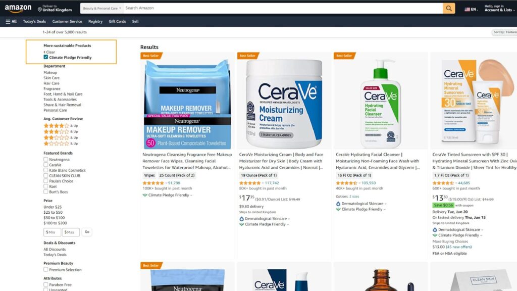 Here's A Screenshot Of Amazon Product On Amazon With Climate Friendly Pledge