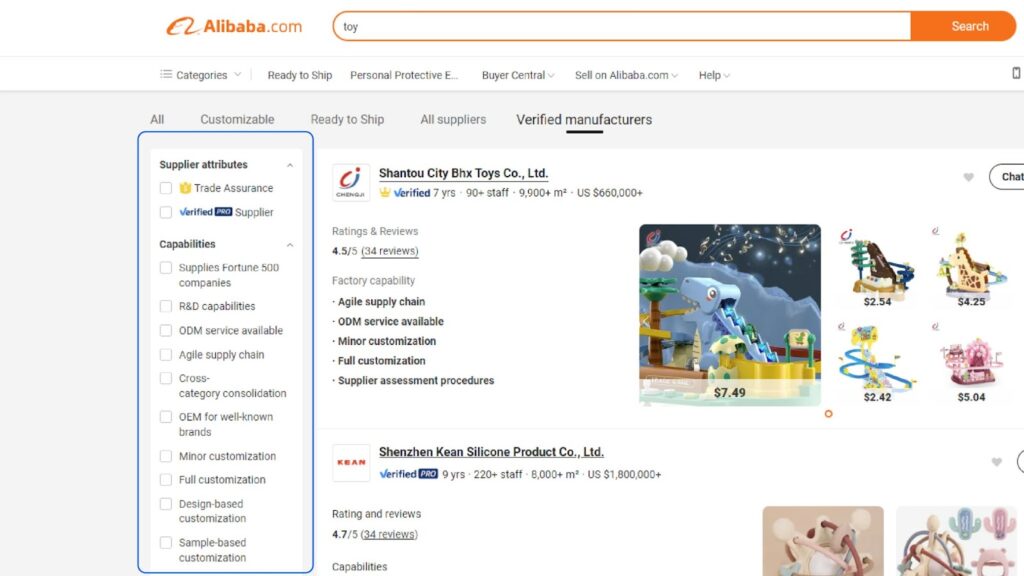 Here's A Screenshot Of Of Advanced Search On Alibaba