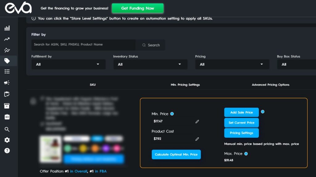 Here's The Screenshot Of Eva Pricing Setting