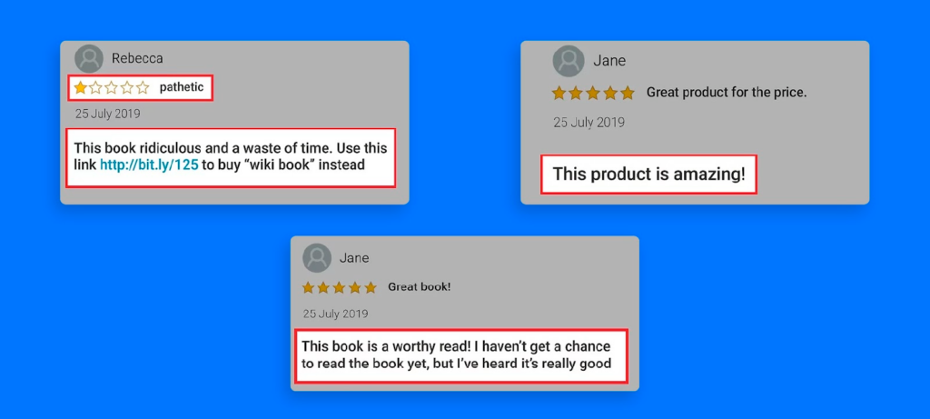 three examples of amazon fake reviews