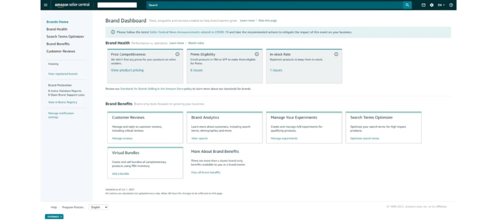 Review counts, average ratings, and review sentiment analysis on Seller Central