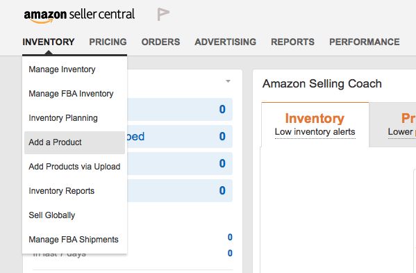 “Add a Product” on Amazon Seller Central