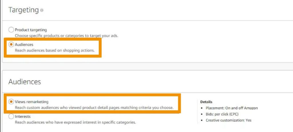 Here Is A Screenshot Of Retargeting Audience Option While Setting A Campaign On Amazon Ads
