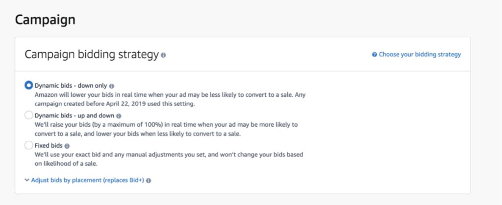 Here Is A Screenshot Of Amazon Campaign Bidding Strategies