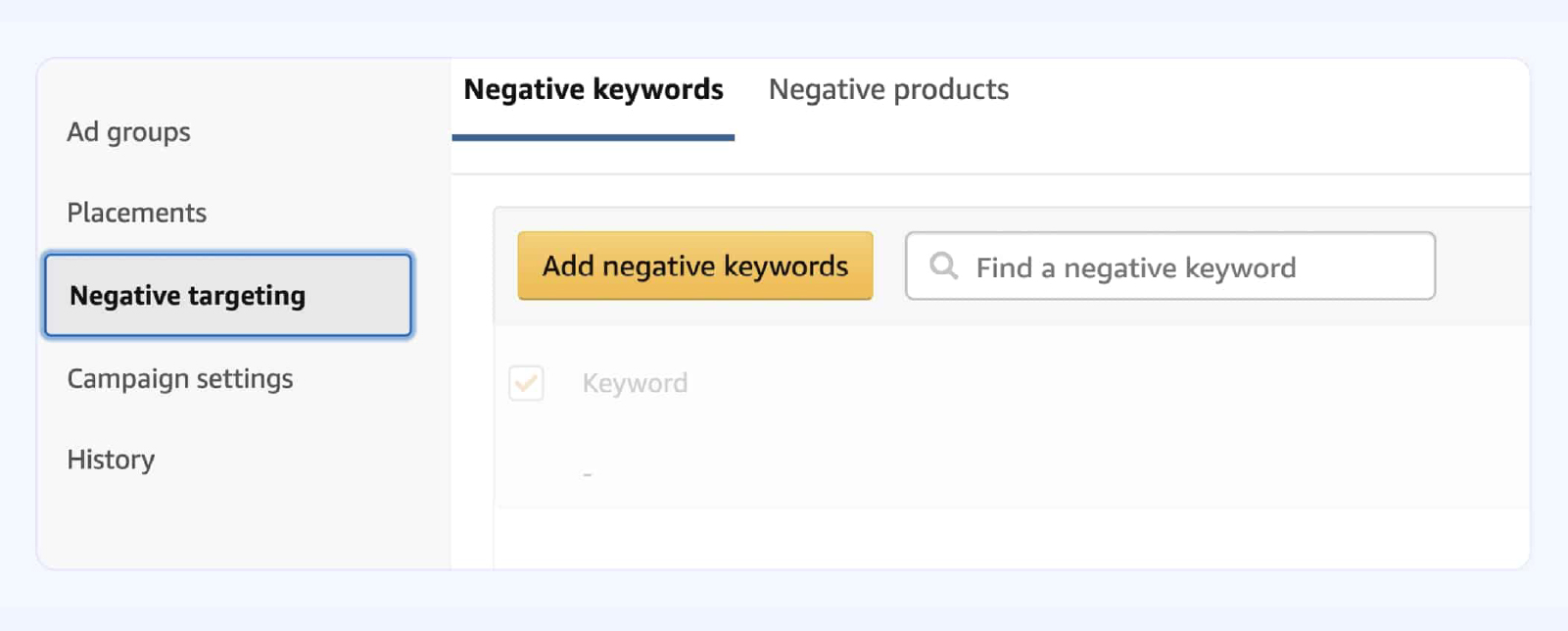 Here Is A Screenshot Of Amazon Negative Keywords Tool