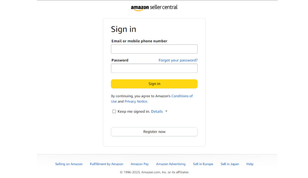 Here Is A Screenshot Of Amazon Seller Central Login Page