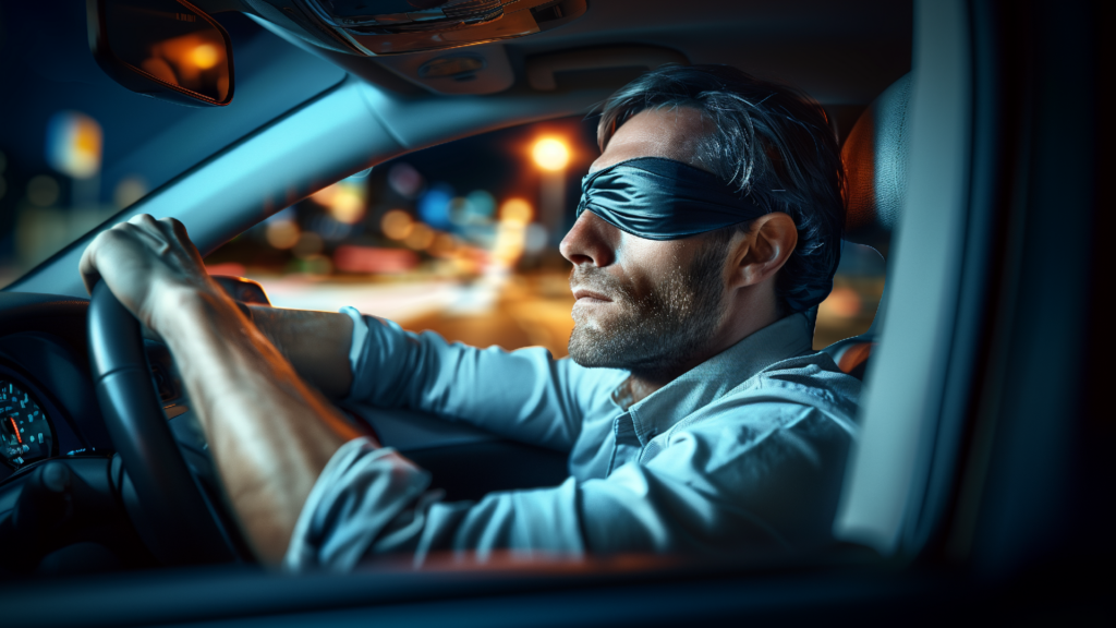 Here's A Guy Driving Blindfolded Metaphorically Representing A Business Without Clear Profitability Insights