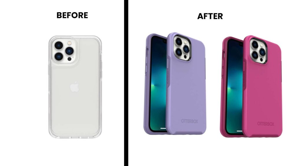 Here's a before-and-after comparison of a product image, with the "before" image being plain and the "after" image having vibrant, eye-catching colors.