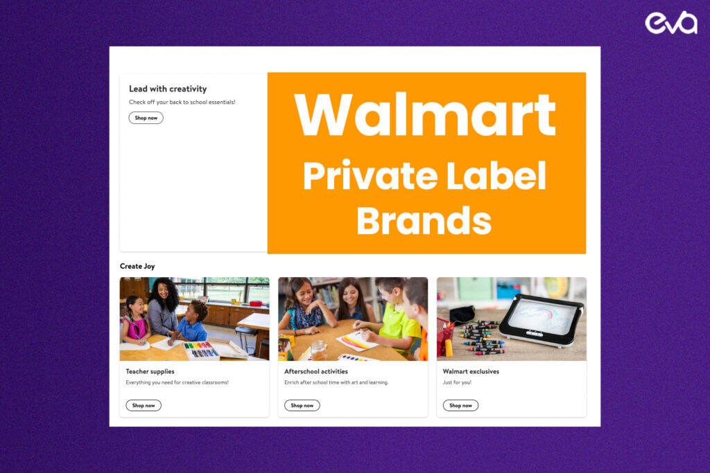 Here's a image featuring a stylized Walmart storefront with a banner or sign that reads “Walmart Private Label Brands.”