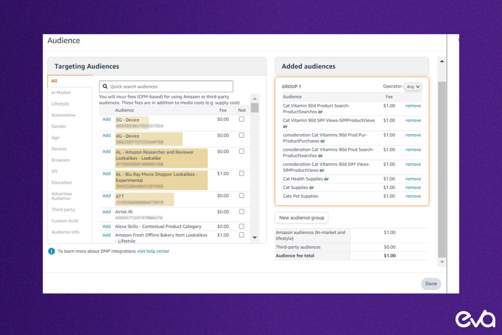 Here's an infographic that outlines the demographic targeting options available within Amazon DSP. Use a multi-section layout to display each option (e.g., audience segmentation, custom audiences) with corresponding icons and brief descriptions.