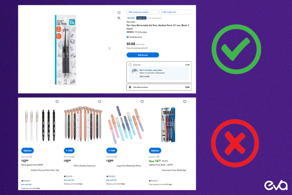 Here's An example image showing before and after versions of a product title optimization. The "before" title should be poorly optimized, while the "after" version demonstrates an improved title with well-placed keywords and clear, engaging language.