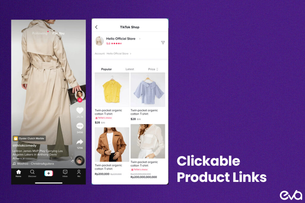 Here's a visual representation of a TikTok Shop profile featuring a product display in the profile banner, with clickable links to top products.