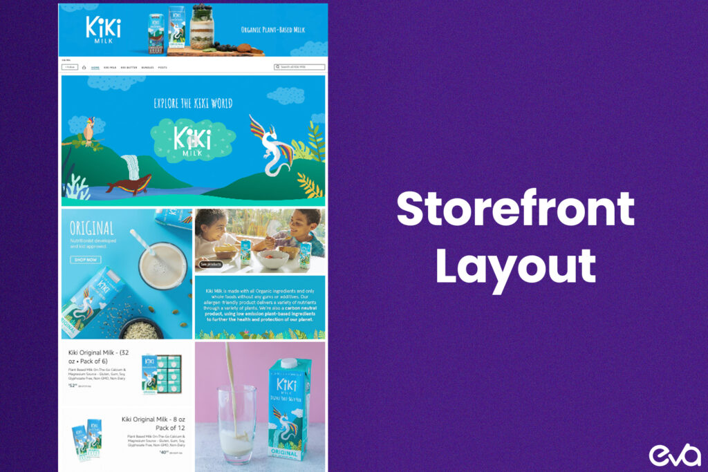 Here's a sample of a well-designed storefront layout showing good balance of white space clear product groups, and big product images. The design should look clean and tidy.