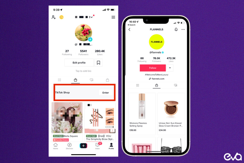 Here's A before-and-after image comparing two TikTok Shop profiles.