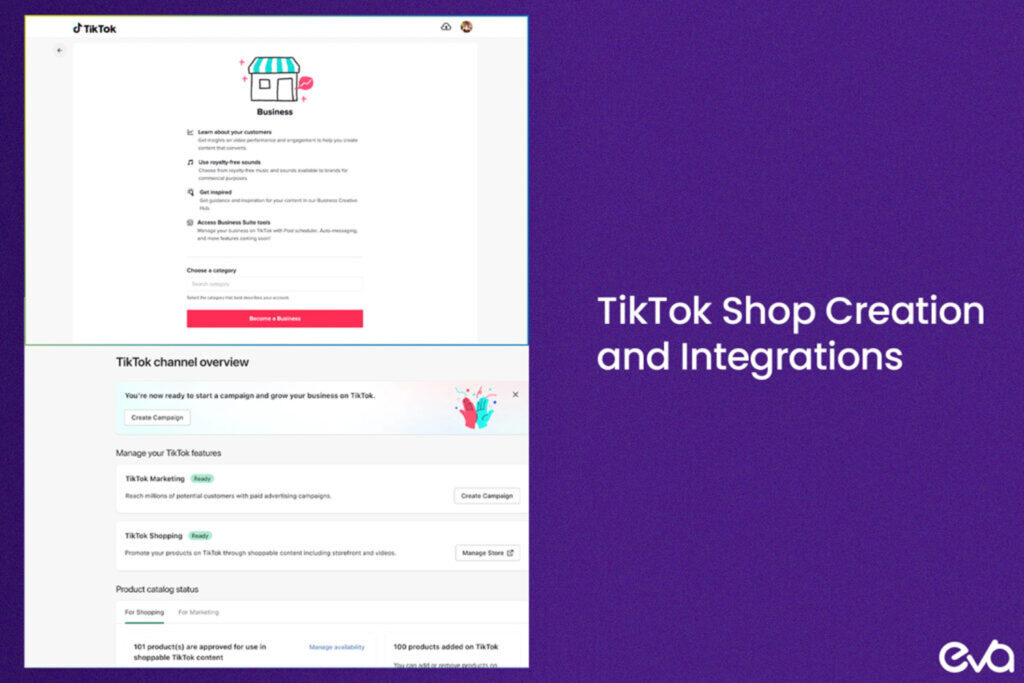 An infographic outlining the step-by-step process for setting up a TikTok Shop, including requirements, setting up a business profile, and registering for TikTok Shop approval.