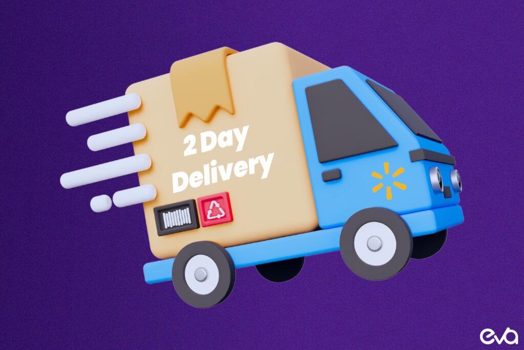 An icon representing Walmart’s 2-Day Delivery badge, placed next to a product listing to emphasize how this feature can increase visibility and trustworthiness.