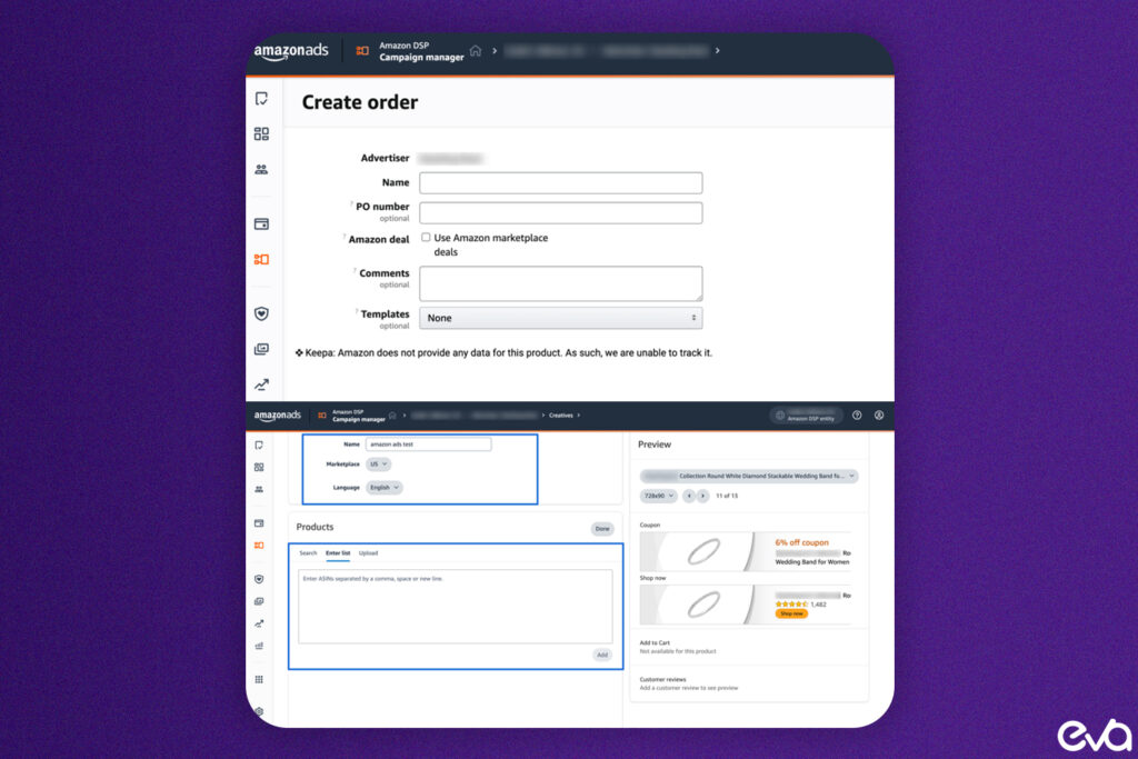 A mock-up of an Amazon Ads dashboard with key metrics like impressions, click-through rates, and conversion rates highlighted for easy analysis.