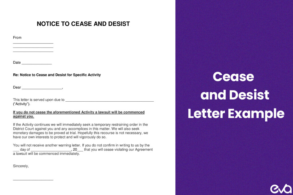 Here's A sample of cease and Desist letter