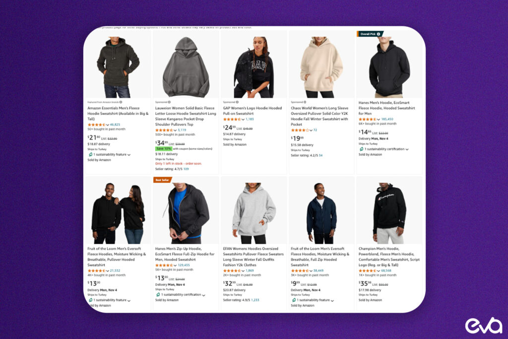 Here's a screenshot of an Amazon search results page with product listings that are optimized for keywords. Highlight products ranking on the first page to emphasize how keyword-optimized titles and descriptions impact visibility in search results.