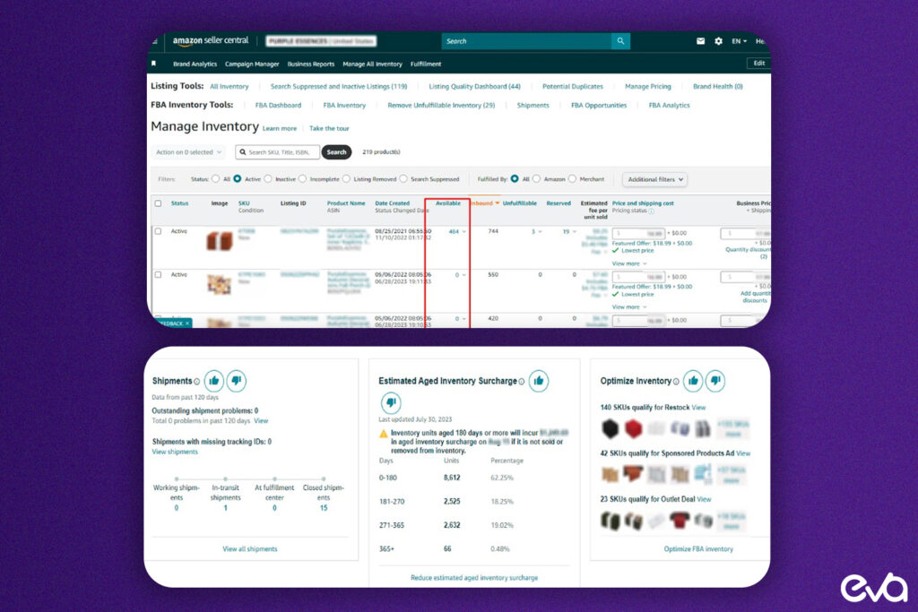 Here's A screenshot of the Amazon product catalog management dashboard showing product listings, categories, and key management tools.