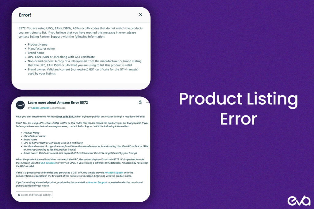 Here's Example of a product listing error alert, highlighting the importance of avoiding mistakes like improper naming or missing tags.