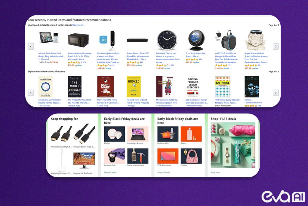 The image should illustrate a dynamic shopping experience. Show a customer browsing an eCommerce site, receiving personalized product recommendations and real-time updates based on their browsing behavior. 