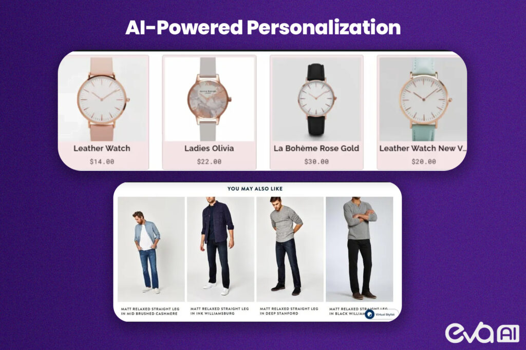 A mock-up of an AI-powered e-commerce page with personalized product recommendations
