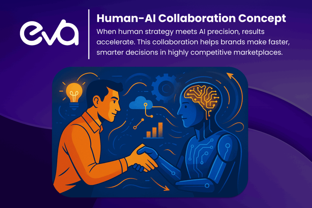 A visually striking illustration depicting a seamless partnership between a human strategist and AI technology. 