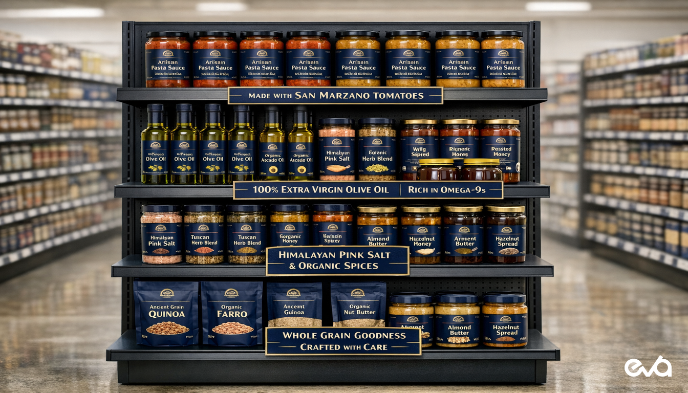 Independent CPG brand stocked on premium grocery retail shelf — Amazon brand growth