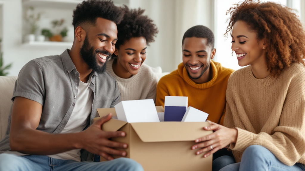 Happy ecommerce customers receiving products, representing customer trust, retention, and lifetime value in a connected commerce growth system.