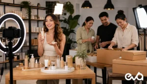 TikTok Shop Live Ads and LIVE GMV Max livestream product studio with Eva logo