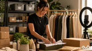 TikTok Shop setup product catalog and fulfillment preparation with Eva logo