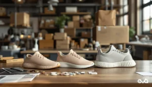 Founder and product developer comparing prototypes, materials, packaging, and a finished private label product