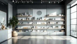 Shopify product inventory arranged across showroom shelves for replenishment planning