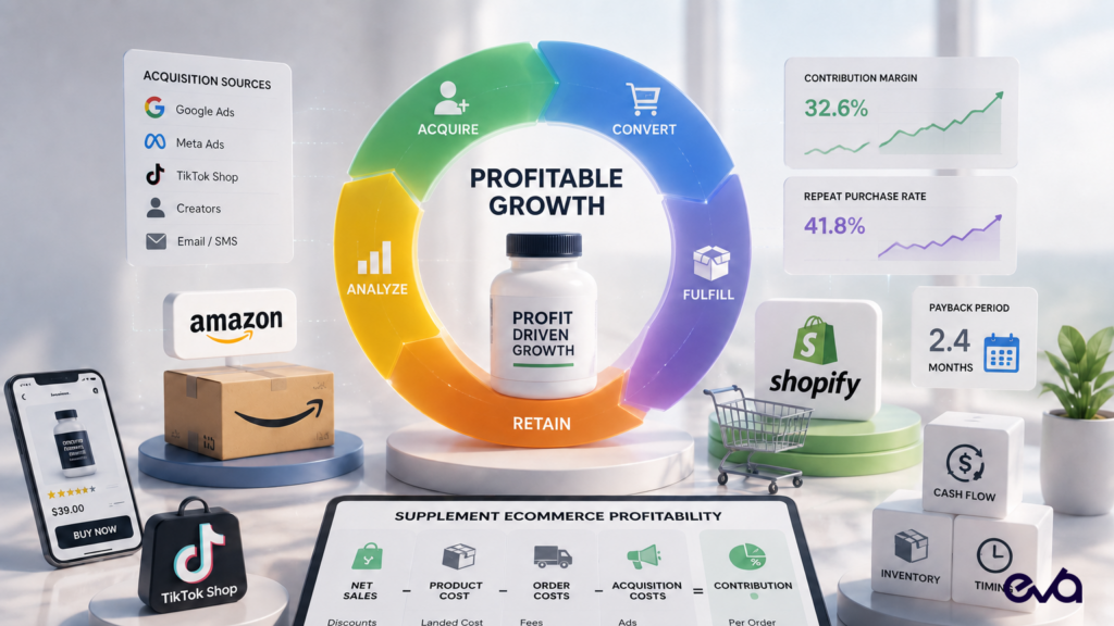 Supplement ecommerce profitability framework across channels, inventory, and cash flow