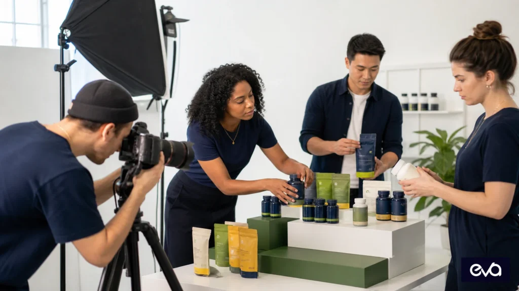 Supplement commerce operators preparing product assortments and reviewed creative for Google advertising