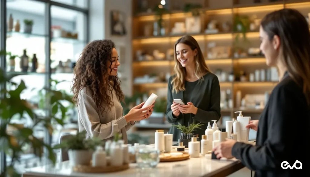 TikTok Shop host demonstrating beauty products to shoppers in a polished live retail studio