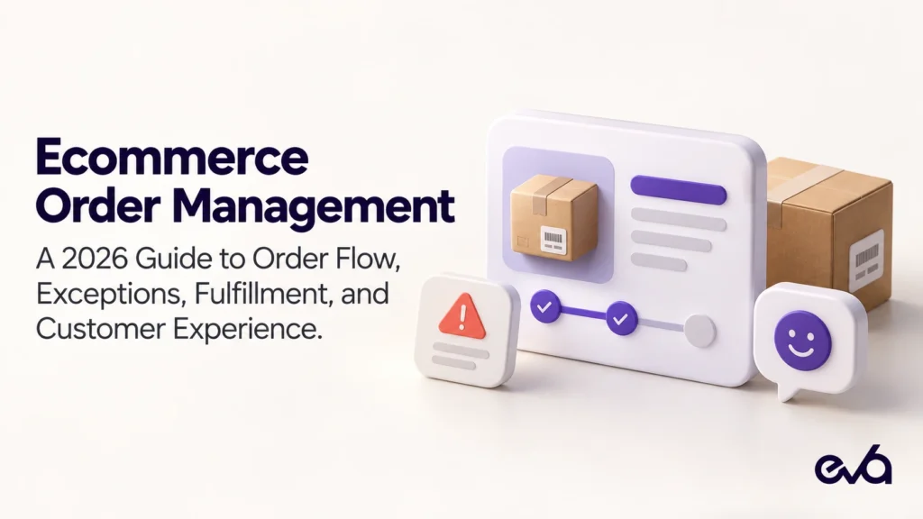 Ecommerce order management 2026 guide with order flow, fulfillment, exceptions, shipping boxes, and customer experience
