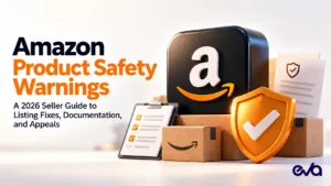 Amazon Product Safety Warnings seller guide with compliance documents, listing fixes, shipping boxes, and safety verification