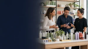Beauty brand leaders reviewing skincare, haircare, and cosmetic products for ecommerce growth