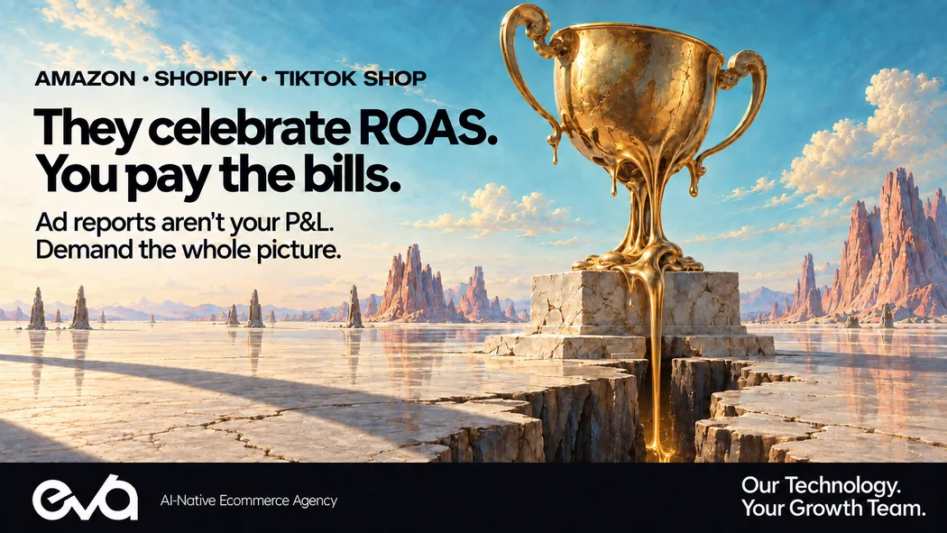 They celebrate ROAS. You pay the bills. A gold trophy melts into a crack.